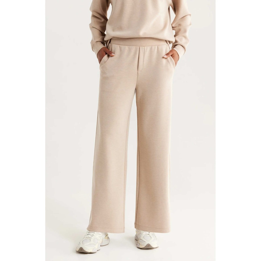 Zella Ultra Soft High Waist Straight Leg Pants Tan Kelp Heather XS Modal Comfort